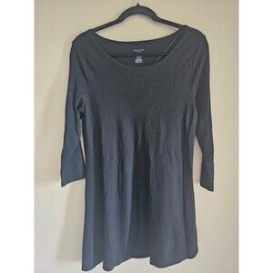 Joan Vass Solid Black  Round Neck 3/4 Sleeve Long Shift Dress Size M